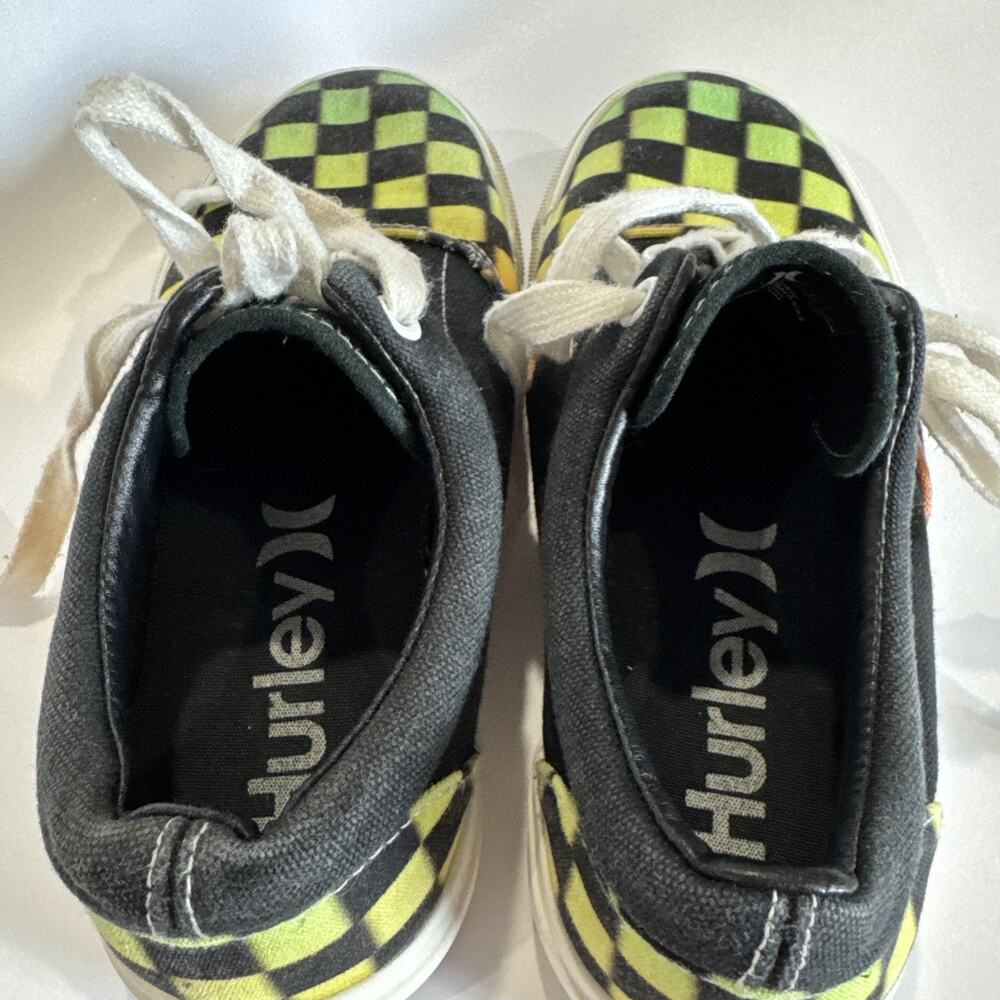 Hurley Shaka-T Checkered Sneakers Big Kid Boy 2 Black Green Lace Up Canvas Shoes - Picture 9 of 9